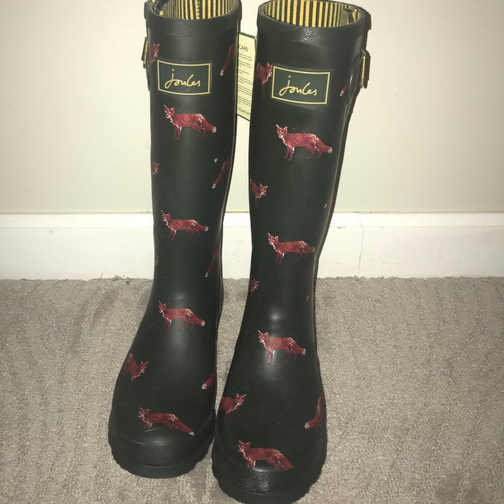 Joules Welly Fox Printed Hunter Green Rain boots
